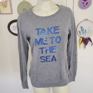 Sequined Graphic Oversized Lightweight Sweater | M